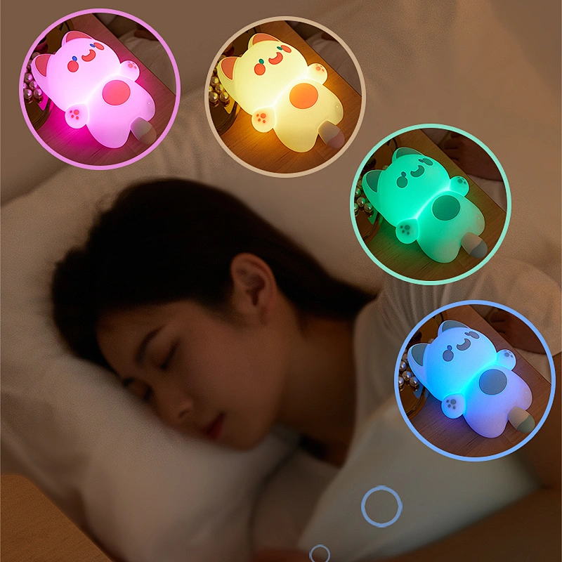 Birthday Gift Cat Nightlight Pat Bedside Light Atmosphere Eye Protection Light Bedroom Sleep Light for Kids Baby Children