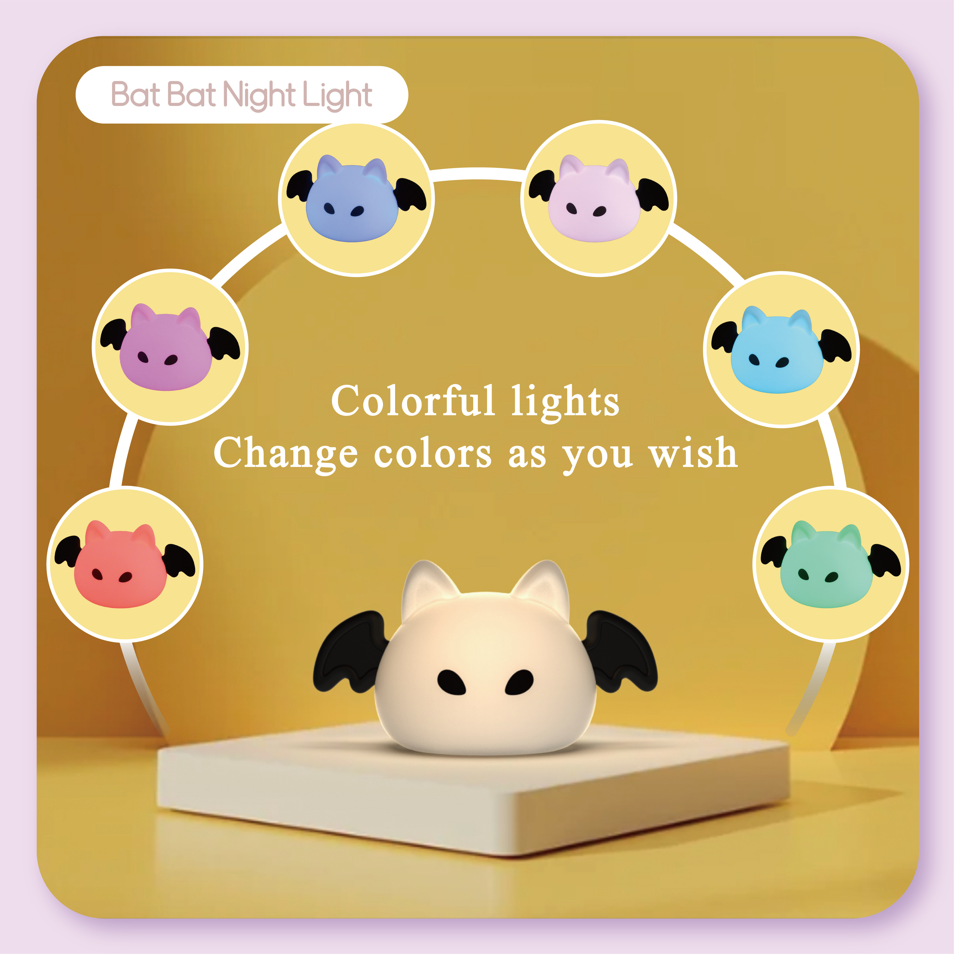 Little Kawaii Gift Animal Bat Silicone Led Lamp Light and Lighting Home Bedroom Wireless Light Lamp for Kids Baby Children