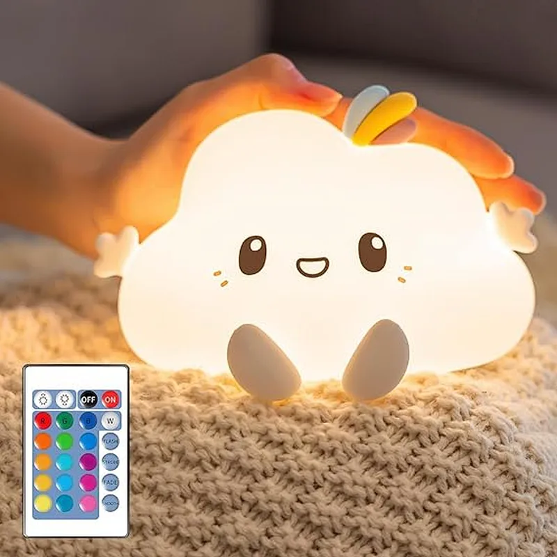 Silicone Kids Bedroom Clouds Lamp Rechargeable LED Night Light with Tap Type White Shade Nursery Bedside Gift for Children