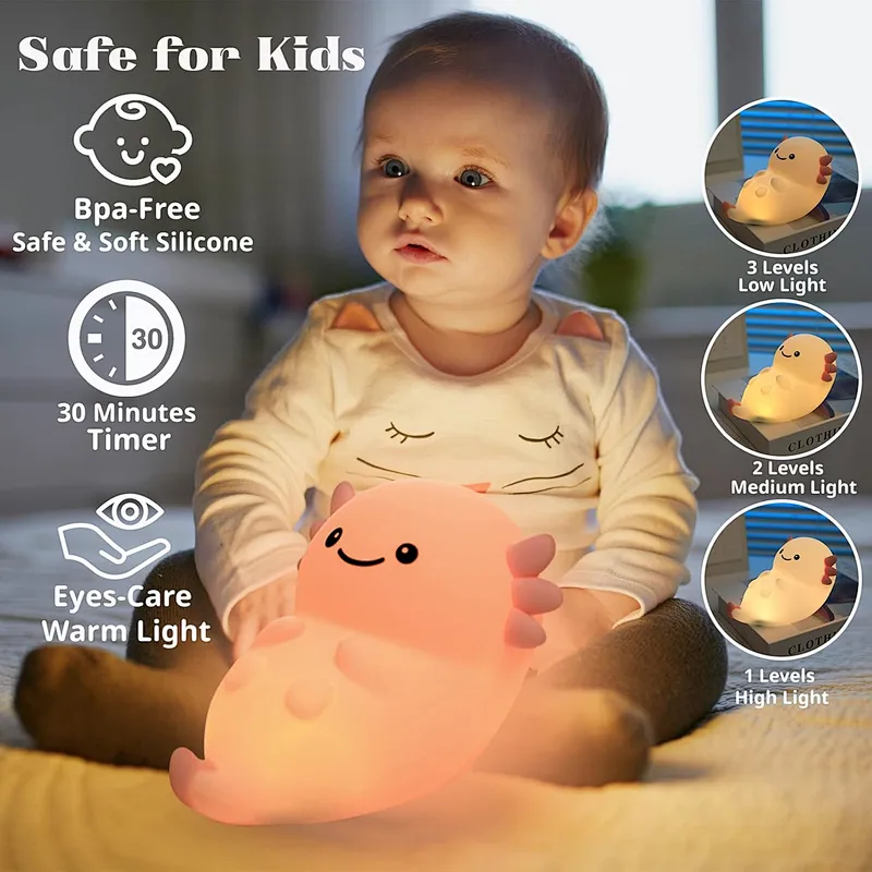 Touch Light Bedroom Light Lamp Dinosaur Pink Color Kids Cute Lamp Silicone Soft Safe Material