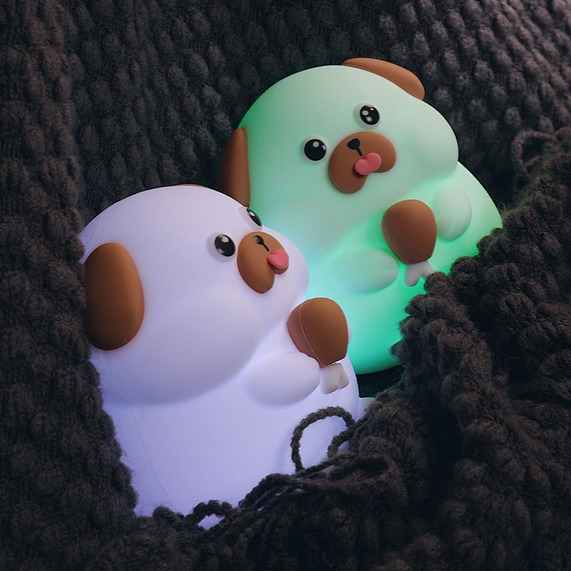 Rechargeable LED Night Light for Kids Gluttony Dog Silicone Rabbit Shape Touch Sensor Control 5V Warm White Light Home Hotel Use