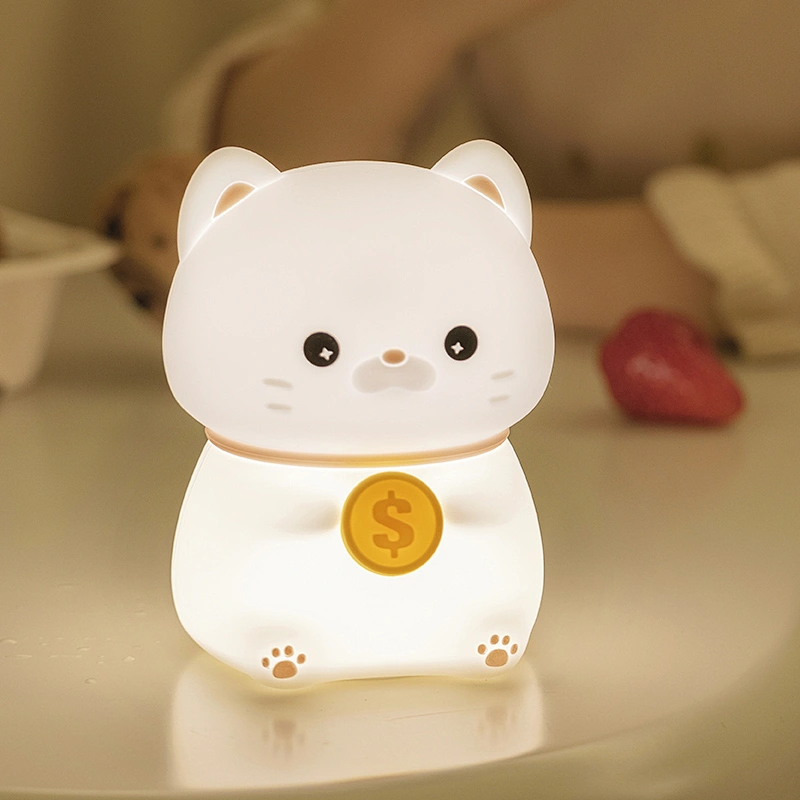 Cute Mini LED Tap Lamp Traditional Design Lucky Cat Warm White Lights Battery Operated Birthdays Festive Occasions Made Silicone