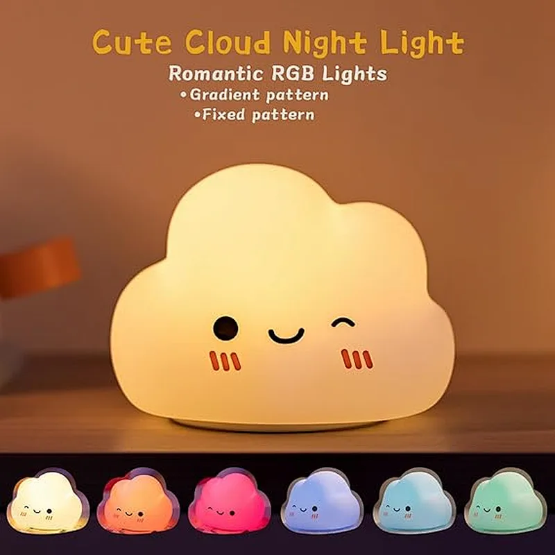 Hot Selling Rechargeable LED Night Light Cloud USB Lamp with 7 Gradient Colors Pat Control for Bedroom Mini Sizes for Table Use