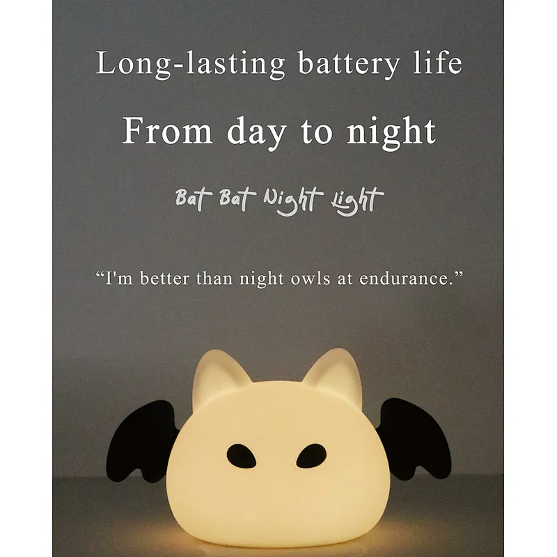 Small Cute Bat Anime Smart Rechargeable Pat Touch Night Light Kids Living Room Home Decor Portable USB Night Light