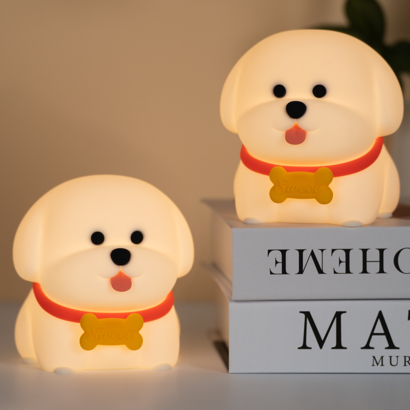 Cute Gift Dog Animal Touch Silicone Rechargeable Dimmable Puppy Mini Silicone Night Lights for Kids Baby Home Decor