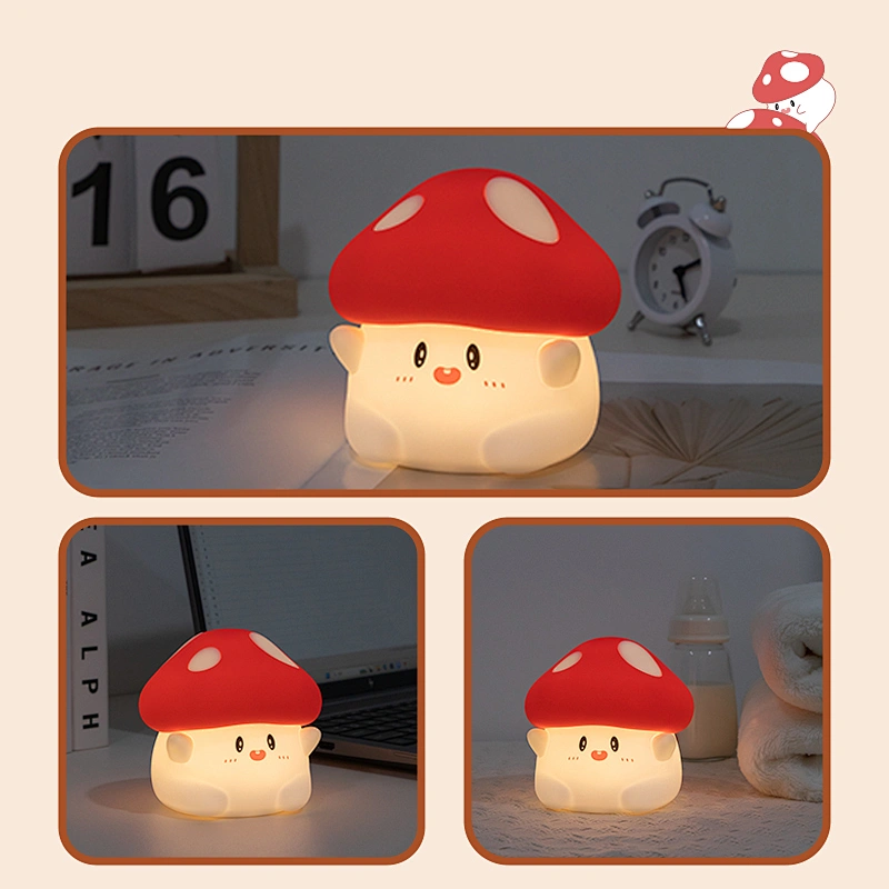 2024 New Design Mushroom Shape Mini Silicone Night Lamp Light Cute Small Kids Gift Cartoon Night Light