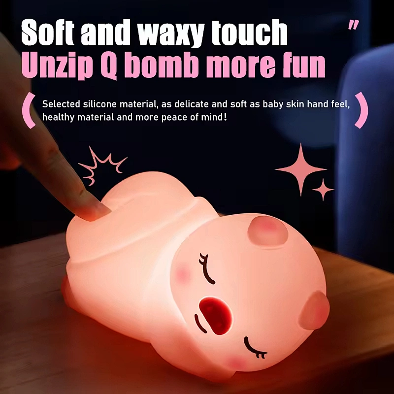 Cute Pig Silicone Animal Tap Dimmable Rechargeable USB Led Battery Cartoon Kids Children Baby Smart Night Light for Bedroom