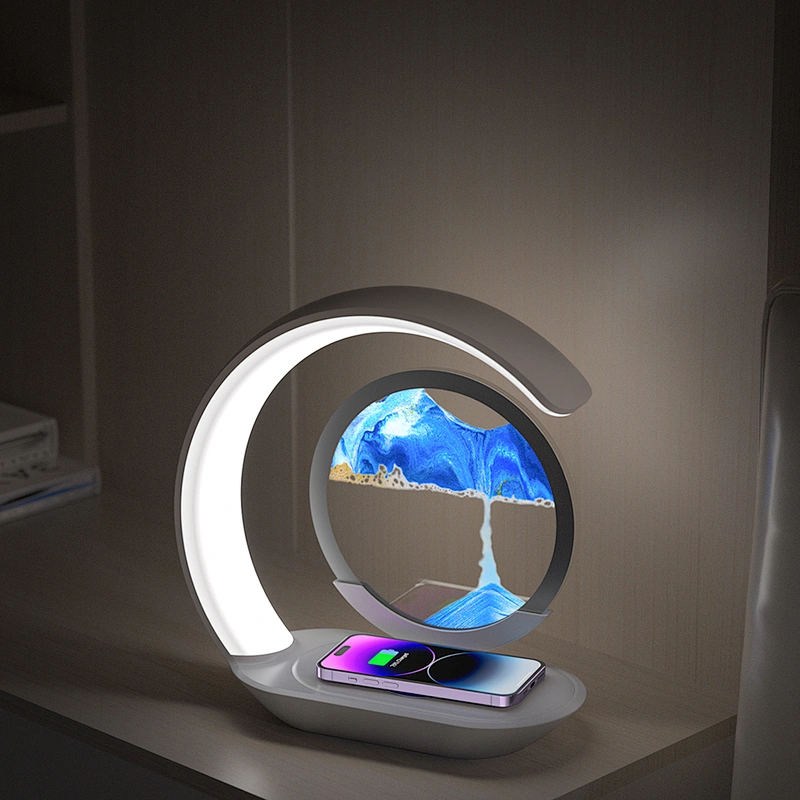 Hot Selling 3D Modern Dynamic Quicksand Art 360-Rotation Interior Decoration Lamp LED Quicksand Bedrooms Middle Glass Plug-In