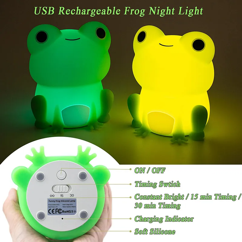 Wholesale Custom USB Rechargeable Silicone Frog Nightlight Cute LED Night Lamp Bedroom Decor Animal Nightlight for Kids' Room
