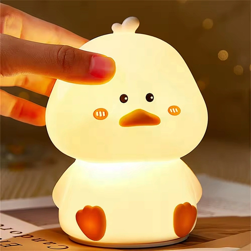 Cute Duck Home Decoration Unique Home Decor Desk Lights Lamp Tap Pat Silicone Kids Animal Night Light for Baby Bedroom