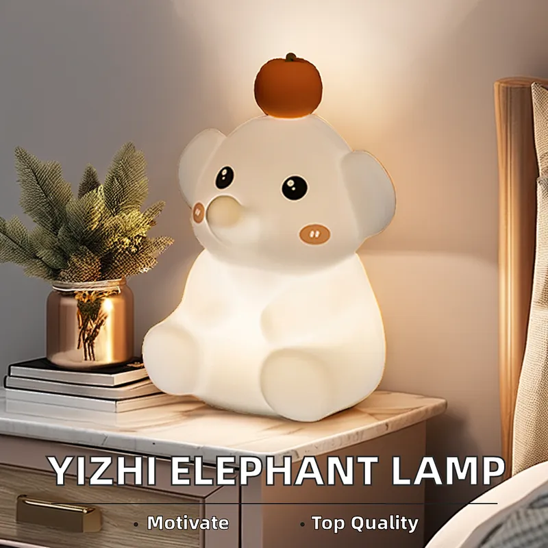 ICARER Cute Elephant LED Night Light USB Rechargeable Clap Lamp for Kids' Bedroom Soft Silicone Bedside Lamp with Touch Control