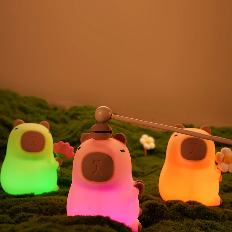 Cute Capybara Night Light Silicone Nightlamp USB Rechargeable Timing Lamp Patting Touch Control Led Lamp for Bedroom Living Room