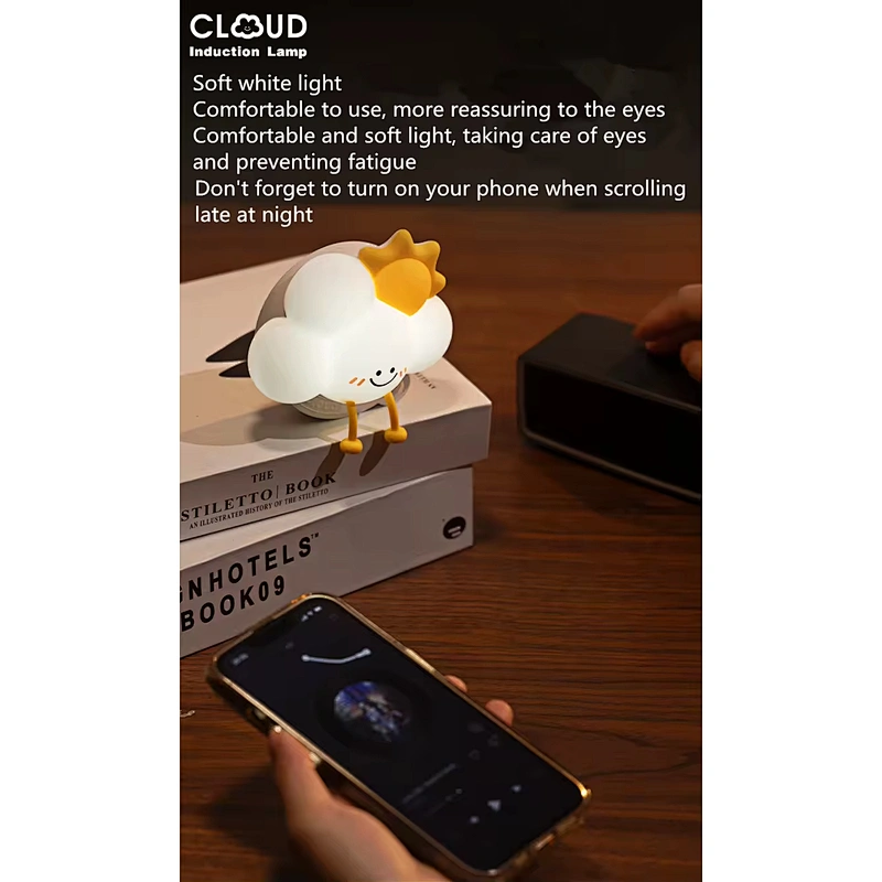Small Cloud Silicone Night Light Creative Storage Room Wall Lamp for Children Battery Powered LED with Warm White Light