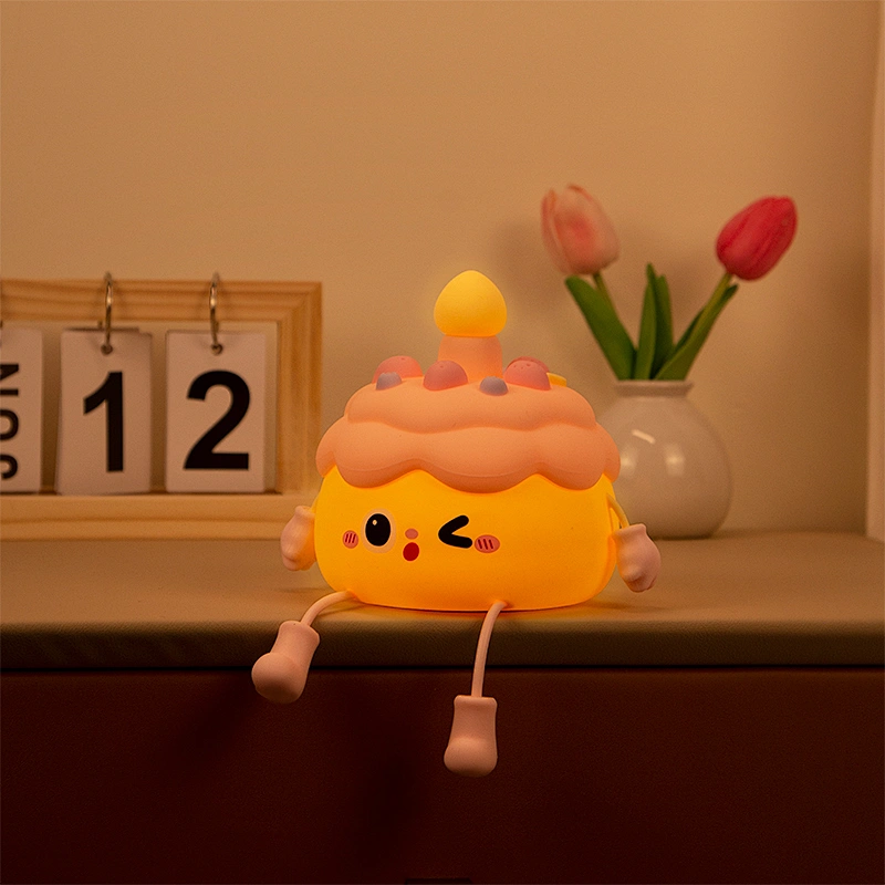 Birthdaycake Mini Table Lamp Cute Leg Movable Children Small Gift Night Light Mobile Phone Holder Lamp Light Room for Kids Boys