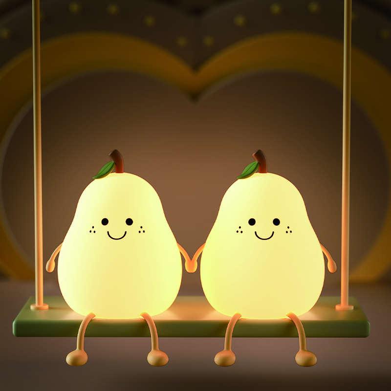 Custom Pat Touch Kids Mini Silicone Pears USB Sleeping Soft Silicon Lights Rechargeable LED Night Lights