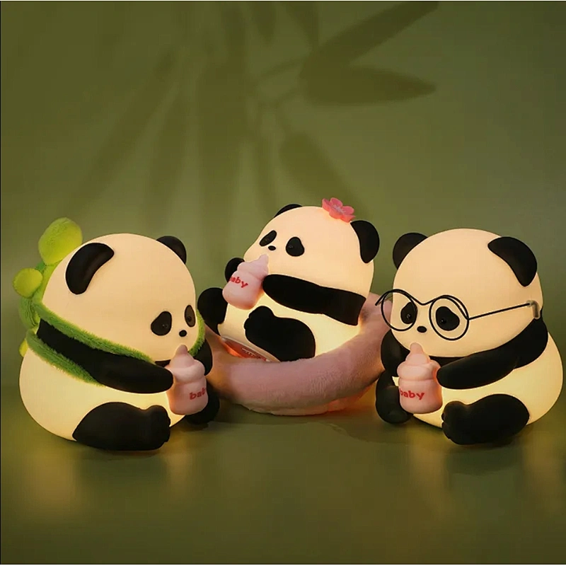 Kawaii Panda Tap Silicone Night Light for Kids Room Bedroom Home Decoration Dimmable Pat Animal Table Lamp