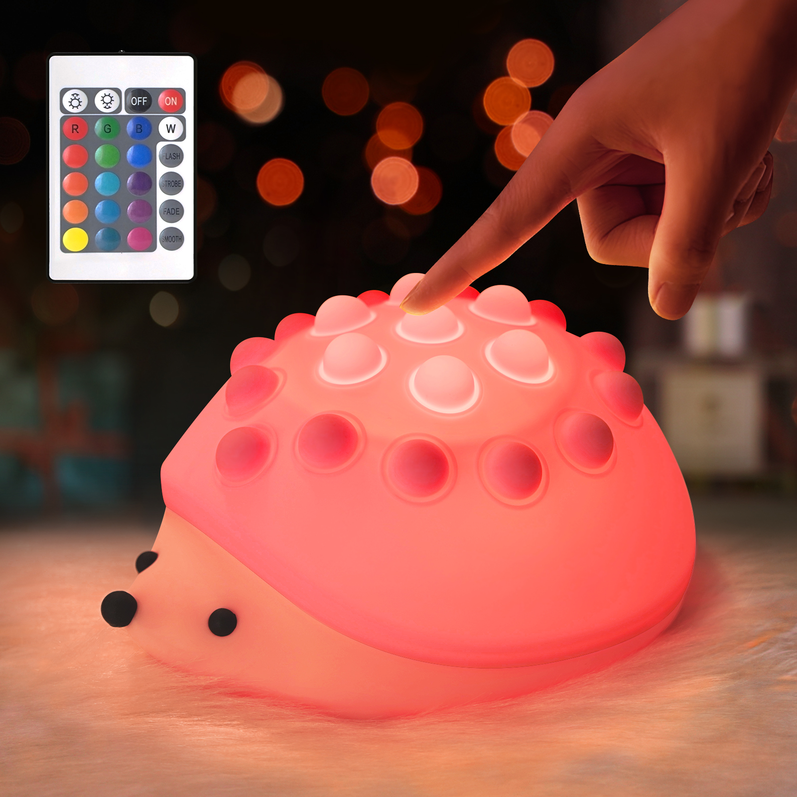 ICARER FAMILY Modern Mini Hedgehog LED Night Light Rechargeable USB Powered Bedroom Projector Silicone Material Touch Switch