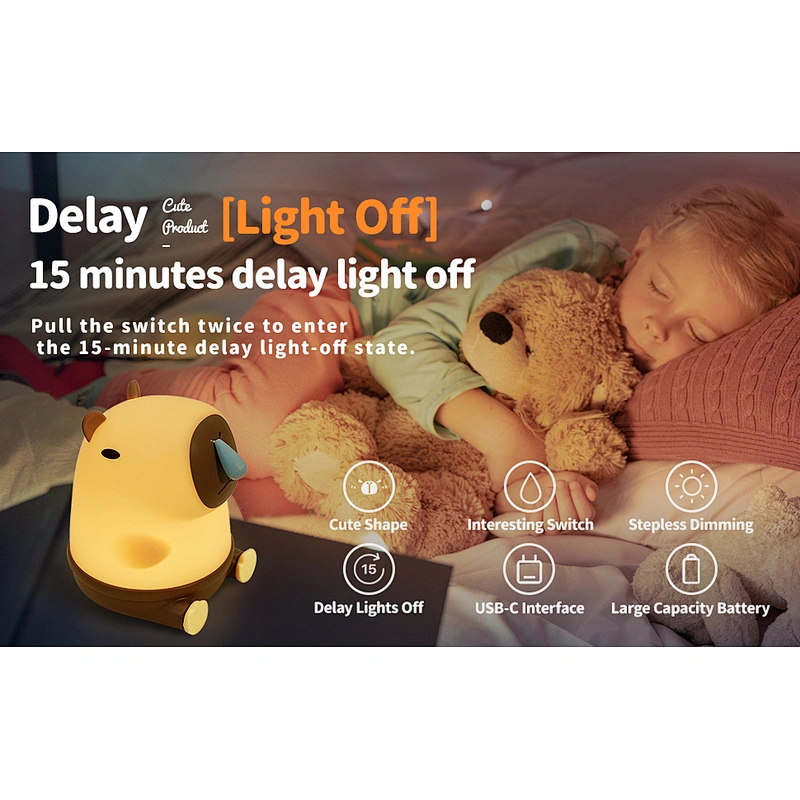 Kawaii Capybara Changeable Colors Anime Pat Silicone Night Light for Kids Rechargeable USB Light Lamp for Bedroom