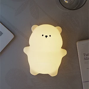 ICARER FAMILY Cute Bear RGB Night Light Tap Control 7 Colors Silicone USB Rechargeable Children Gift Cute Night Light Lamp
