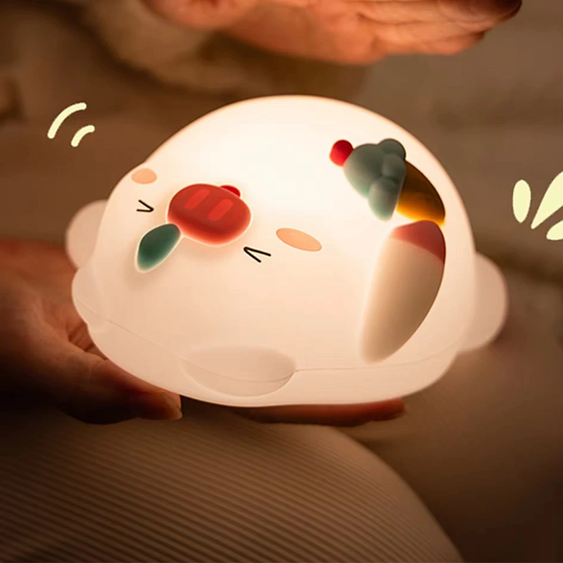 Silicone Night Light USB Rechargeable Battery Animal Design Bedside Table Lamp Baby Girls Sleep Living Room Warm Pig Light Home