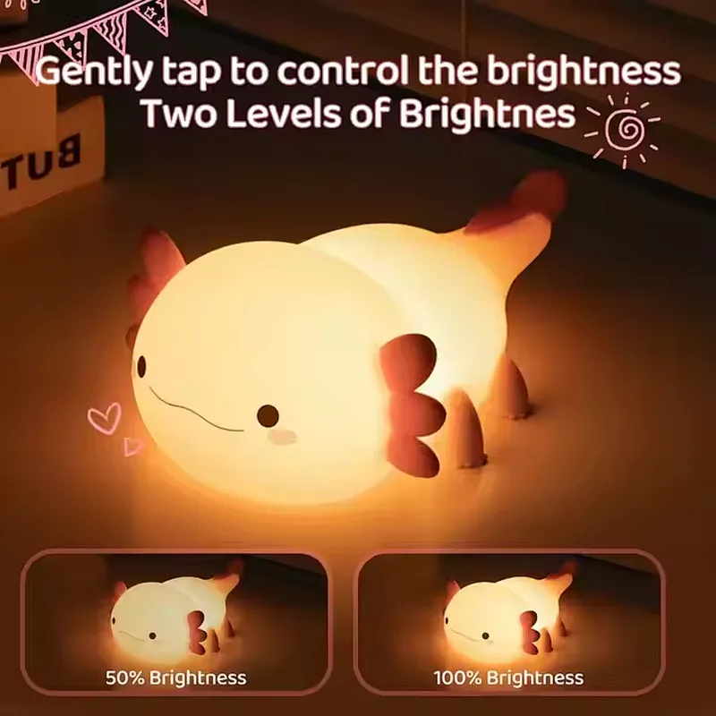 Creative New Baby USB Rechargeable LED Night Hexagonal Dinosaur Silhouette Patting Bed Silly Salamander Nightlight Room Gift