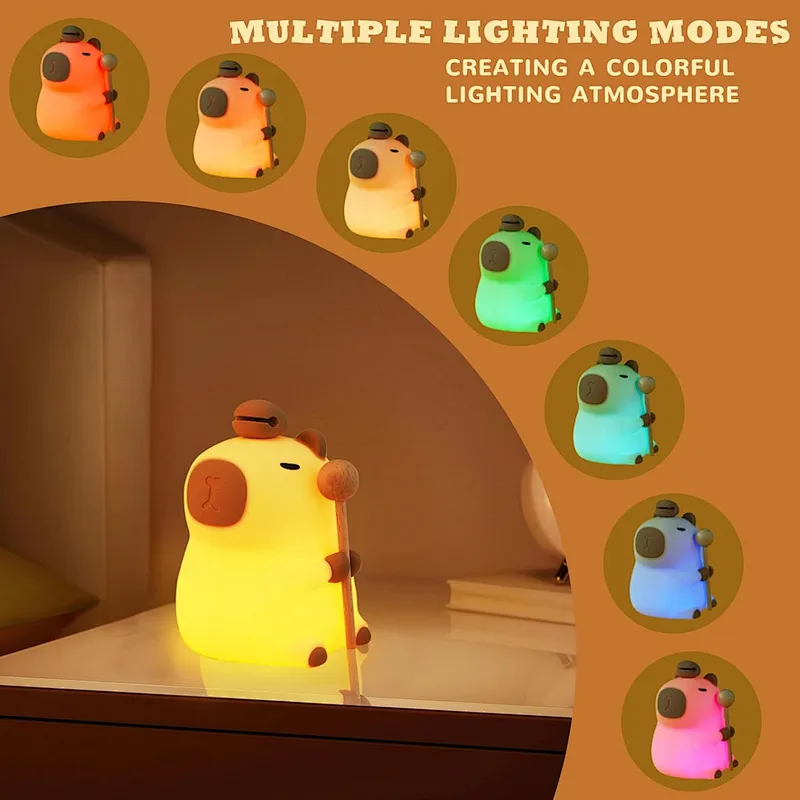 Children Night Light Portable Capybara LED Light USB Rechargeable Lamp for Kids and Animal Lovers