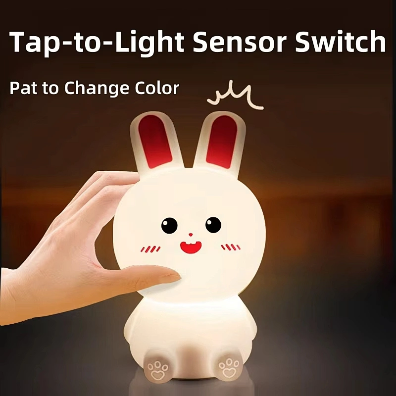 Kawaii Rabbit Bedroom Desk Lamp Home Decoration Lighting USB Remote Control Led Silicone Animal Night Light for Kids Baby