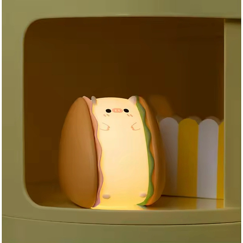 Pig Shaped Hamburger Night Light Soft LED Lamp USB Rechargeable for Home Use Touch Light