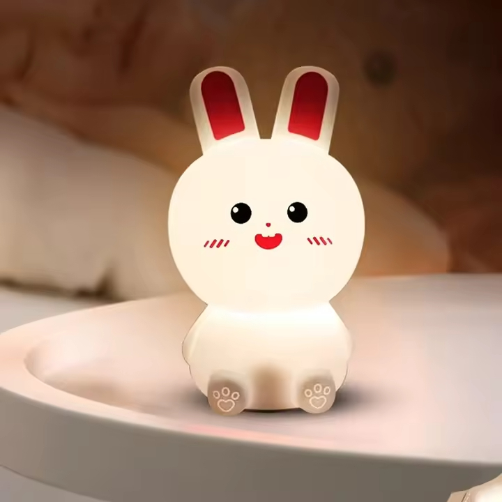 Touch Light Soft Silicone Cute Rabbit LED Lamp Rechargeable Night Light for Kids Room and Home Decor