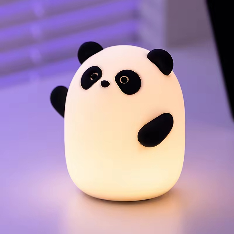 Portable Panda Night Light Bedside Nursery Lamp LED Light Source Modern Design Tap Control Timer Kids' Night