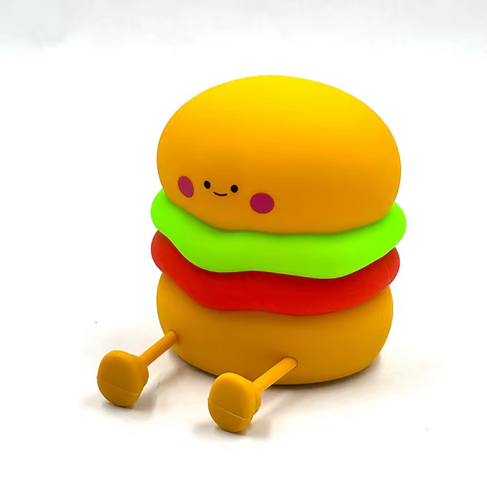 Burger Baby Rechargeable LED Night Light Mini Silicone Touch Hamburger Lamp Kids Battery Powered Bedside Lamp Home Living Room