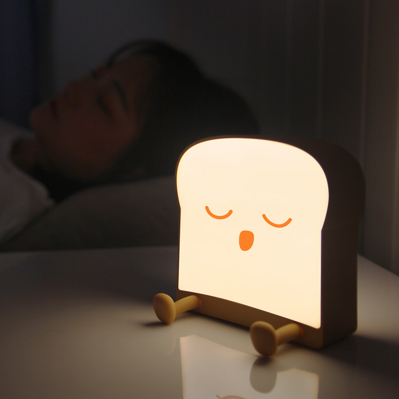 Warm White Bread Night Light for Bedroom Rechargeable Cute Lamps Silicone Material Projecting Features Home Hotel Use