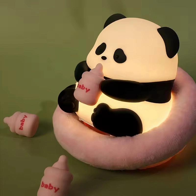 Silicone Panda Night Light With Tap Design Colorful Lamps for Kids Bedroom Home Decoration Animal Night Lights