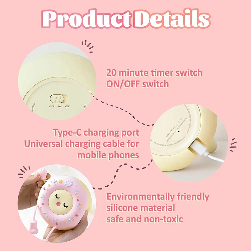 Colorful Flower Donut Pat Lamp Soft Silicone Rechargeable LED Night Light Girls' Bedroom USB Power Birthday Christmas Gift