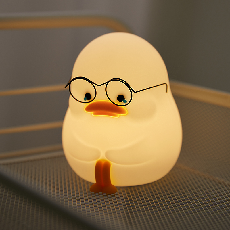 Cute Duck Silicone Tap Touch Mini Lights Home Decor Bedside USB Smart Rechargeable Night Light Lamp for Kids Baby Children