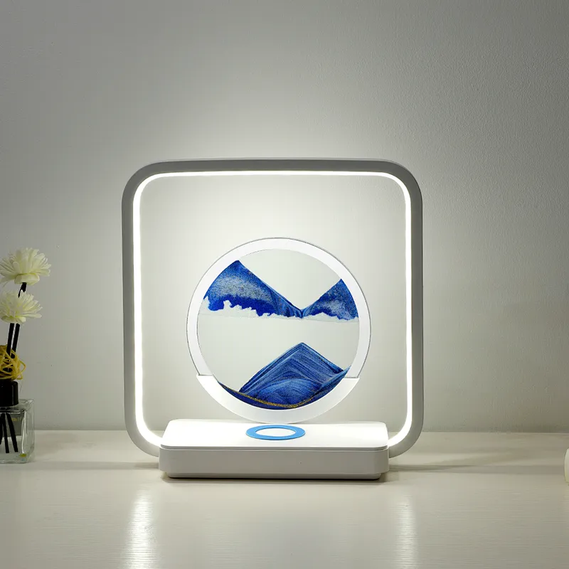 Modern Home Decoration 3D Dynamic Quicksand Painting Night Lamp Indoor Lighting with Wireless Charging ABS Body Sand Lighting