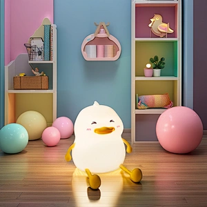 Mini Table Lamp with Phone Holder Touch Switch Powered Toy Gift for Kids' Bedroom Cute Rechargeable Silicone Duck Night Light