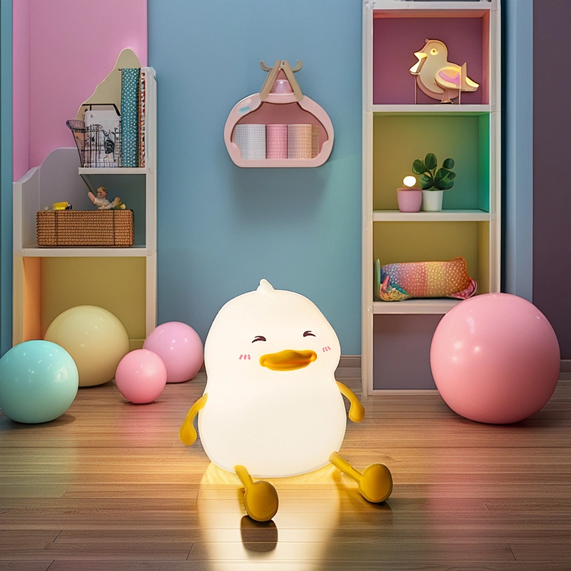 Mini Table Lamp with Phone Holder Touch Switch Powered Toy Gift for Kids' Bedroom Cute Rechargeable Silicone Duck Night Light