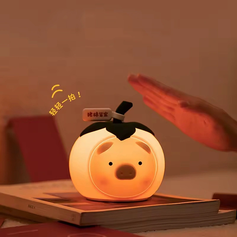 Creative Pig Persimmon Patting Light  Soft Silicone LED Mood Lamp  USB Rechargeable