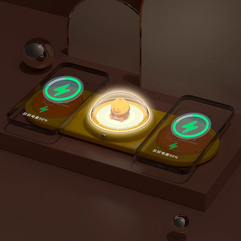 ICARER FAMILY Smart Night Light 3 in 1 Multifunctional Fast Wireless Charging Pad Cute Night Light Design Charger for Smart Phon