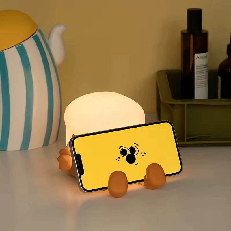 Cute Gift Silicone Cartoon Toast Anime Phone Holder Table Lamp Tap Dimmable Rechargeable Kids Night Light for Bedroom