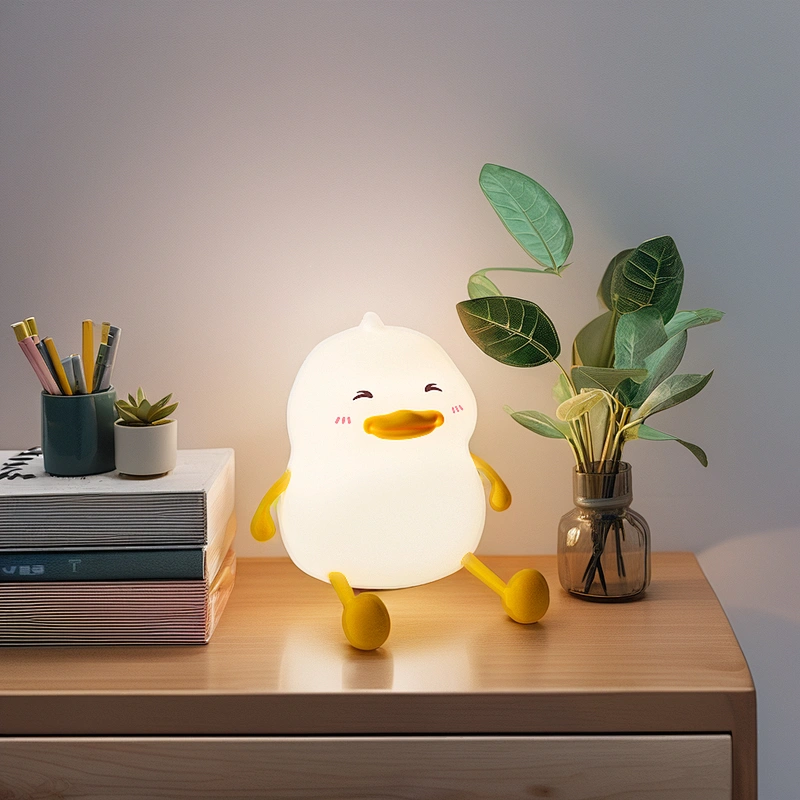 Cute Birthday Gift Christmas Present Duck Tap Control Squeezed Toy Silicone Night Light Lamp for Bedroom Home Decor