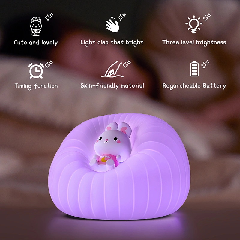 ICARER FAMILY Customizable Rabbit Doll Night Light Cute Silicone Atmosphere LED Mini Lamp Bedroom USB Rechargeable Touch Power