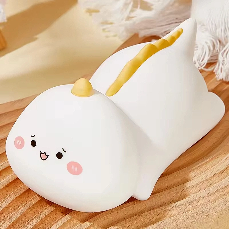 Modern Style Small Dinosaur LED Night Light Colorful Silicone Lamp USB Rechargeable Charging Cartoon Animal Patting for Room Use