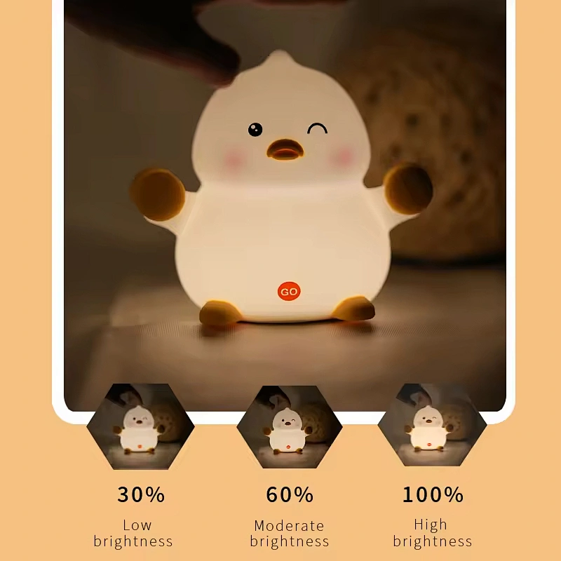 Cute Duck Tap Control Baby Kids Toys Tap Rechargeable Led USB 1200mAh Battery Silicone Animal Night Light for Bedroom Decoration