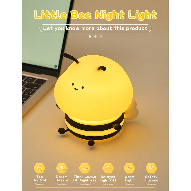 ICARER FAMILY Animals Night Light Colorful Bee Shape Night Lamp for Kids Sleep Night Light