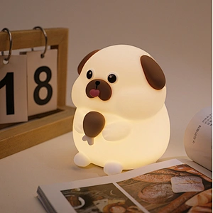 Interactive Mini Dog Lamp Traditional Design LED Light Colorful Warm White Emitting Power Battery Made Silicone Kids Adults