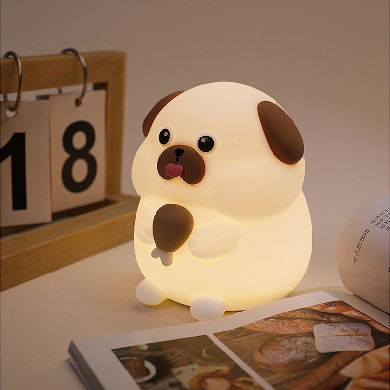 Interactive Mini Dog Lamp Traditional Design LED Light Colorful Warm White Emitting Power Battery Made Silicone Kids Adults
