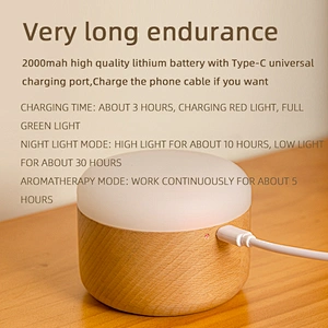 Multifunctional Oil Aroma Diffuser Rechargeable Bed Room Decoration Smart Wood Light Led Custom Cute Bedside Lamp for Home