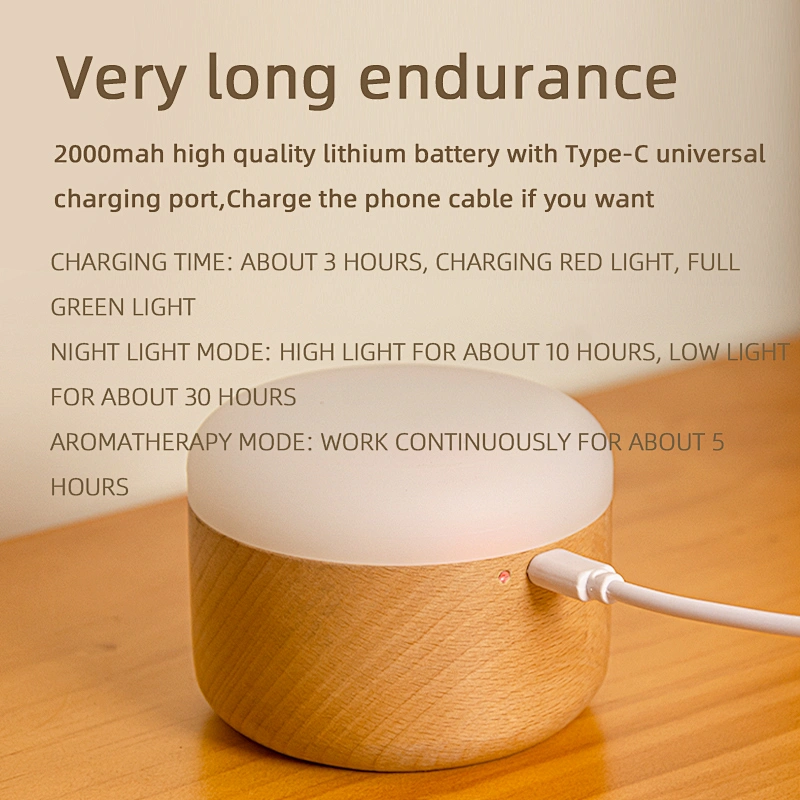 Multifunctional Oil Aroma Diffuser Rechargeable Bed Room Decoration Smart Wood Light Led Custom Cute Bedside Lamp for Home